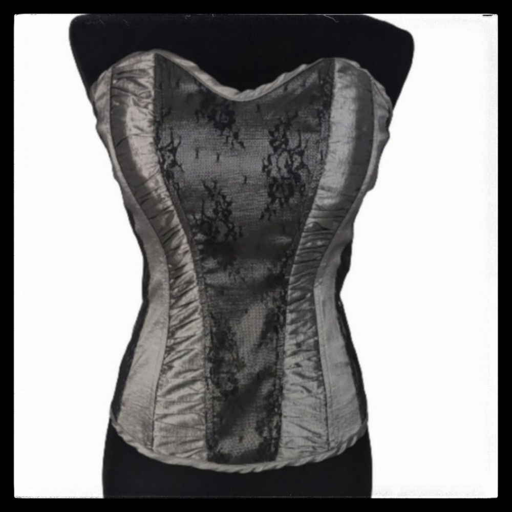 Charlotte Russe Lace Up Silver And Black Gothic Style Bustier Size Large